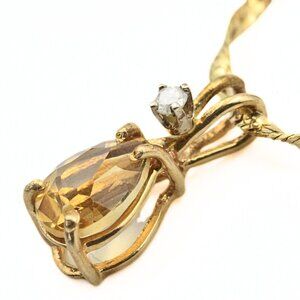 Opulent Dainty 14K Gold Citrine Tear Drop Shaped Twisted Rope Chain Necklace